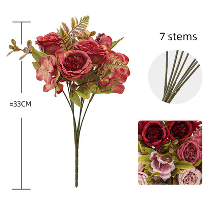 Stunning Faux Floral Arrangement: Elegant Peony, Hydrangea, and Rose Bouquet for Home Décor, Wedding Decorations, Dining Table Centerpiece, and Photography Props