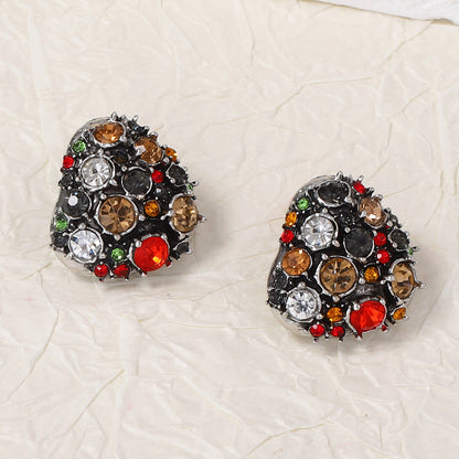 Stylish Geometric Color-Block Full Rhinestone Button Earrings - Elegant Lightweight Luxurious Statement Studs for Every Occasion