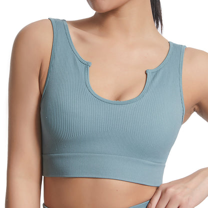 Seamless Yoga Tank Top for Women UV Protection High Elasticity Shockproof Fitness Sports Bra with Ribbed Design for Comfort