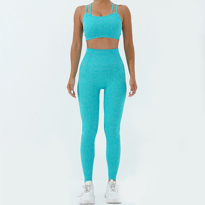 High Waisted Yoga Outfit Set with Cross Back Design and Supportive Athletic Wear for Morning Runs and Pilates