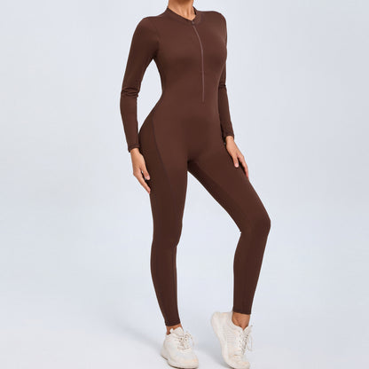 Zip Up Long Sleeve Yoga Jumpsuit for Women Comfortable and Versatile Fitness Bodysuit with Long Pants for Gym and Outdoor Wear