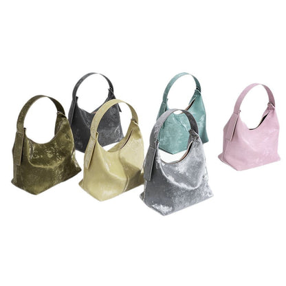 Chic Satin Lunch Box Tote Bag Gradient Design with Genuine Leather Accents for Every Occasion