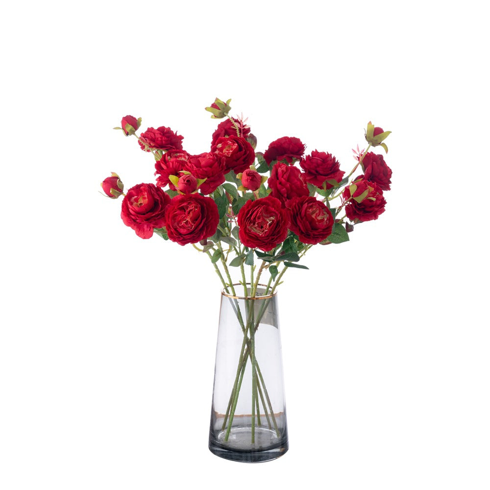 Elegant European-Style 3-Head Peony and Western Rose Artificial Flower Arrangement for Home Decor, Wedding Celebrations, and Wall Art - MW51010