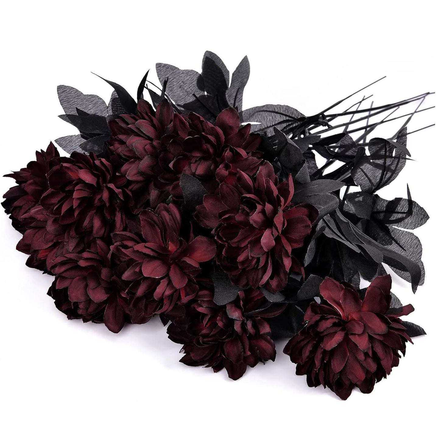 Elegant Black Faux Dahlia Silk Flower - Stunning Single Stem Sun Tea Flower for Halloween Home Decor