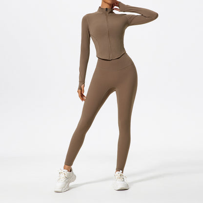 Solid Color Women's High Waist Yoga Set Butt Lifting and Tummy Control Jacket for Comfort and Performance