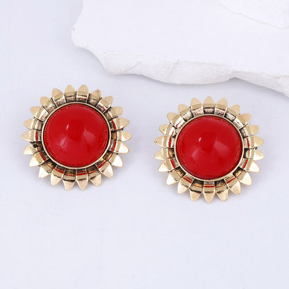 Chic Retro Luxury Geometric Sunflower Resin Alloy Stud Earrings for Women – Fashionable Statement Piece with Unique Design