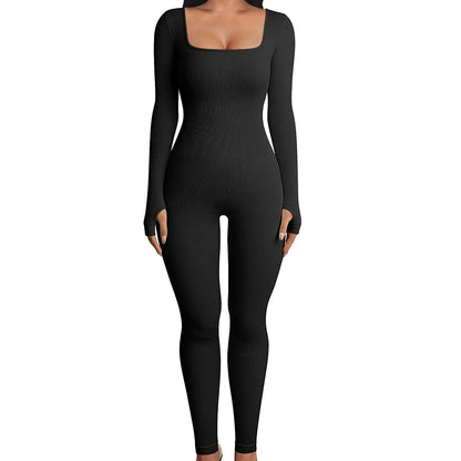 Seamless Long Sleeve Bodysuit Yoga Outfit Women's Outdoor Sports Fitness Jumpsuit with Comfortable Leggings for Active Lifestyle