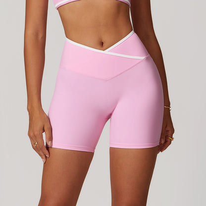 High Waisted Cross Back Yoga Shorts for Women Peach Lifting Form Fitting Fitness Bottoms for Workouts and Everyday Wear