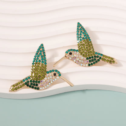 Stylish  Creative Hummingbird-Inspired Alloy Earrings with Colorful Rhinestones for Women - Unique Bird-Themed Jewelry for Every Occasion