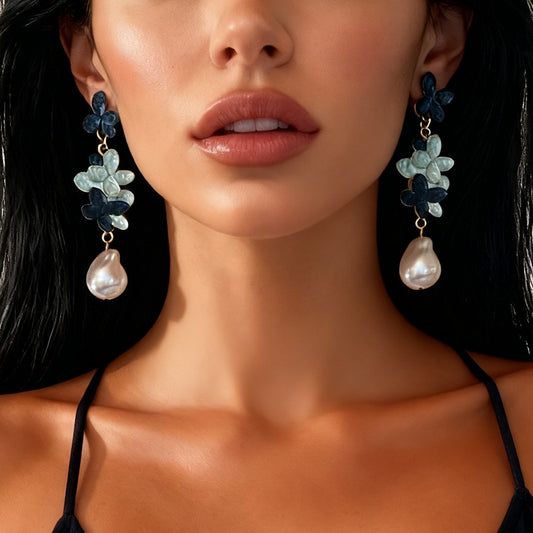 Exaggerated Minimalist Alloy Thin Enamel Color-blocked Floral Faux Pearl Drop Earrings for Everyday Wear – Charming and Stylish Accessory