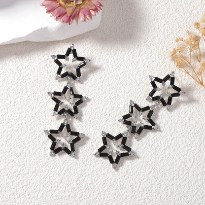 Stylish Geometric Star-Shaped Earrings with Sparkling Diamonds - Chic Lightweight Luxury Jewelry for Women