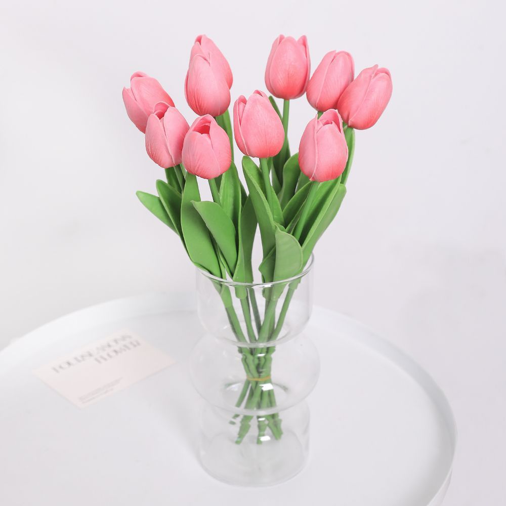 Elegant Realistic Tulip Faux Flowers Arrangement - Stunning Home Décor Piece for Living Room, Dining Table Floral Art, Perfect for Photography Props and Events