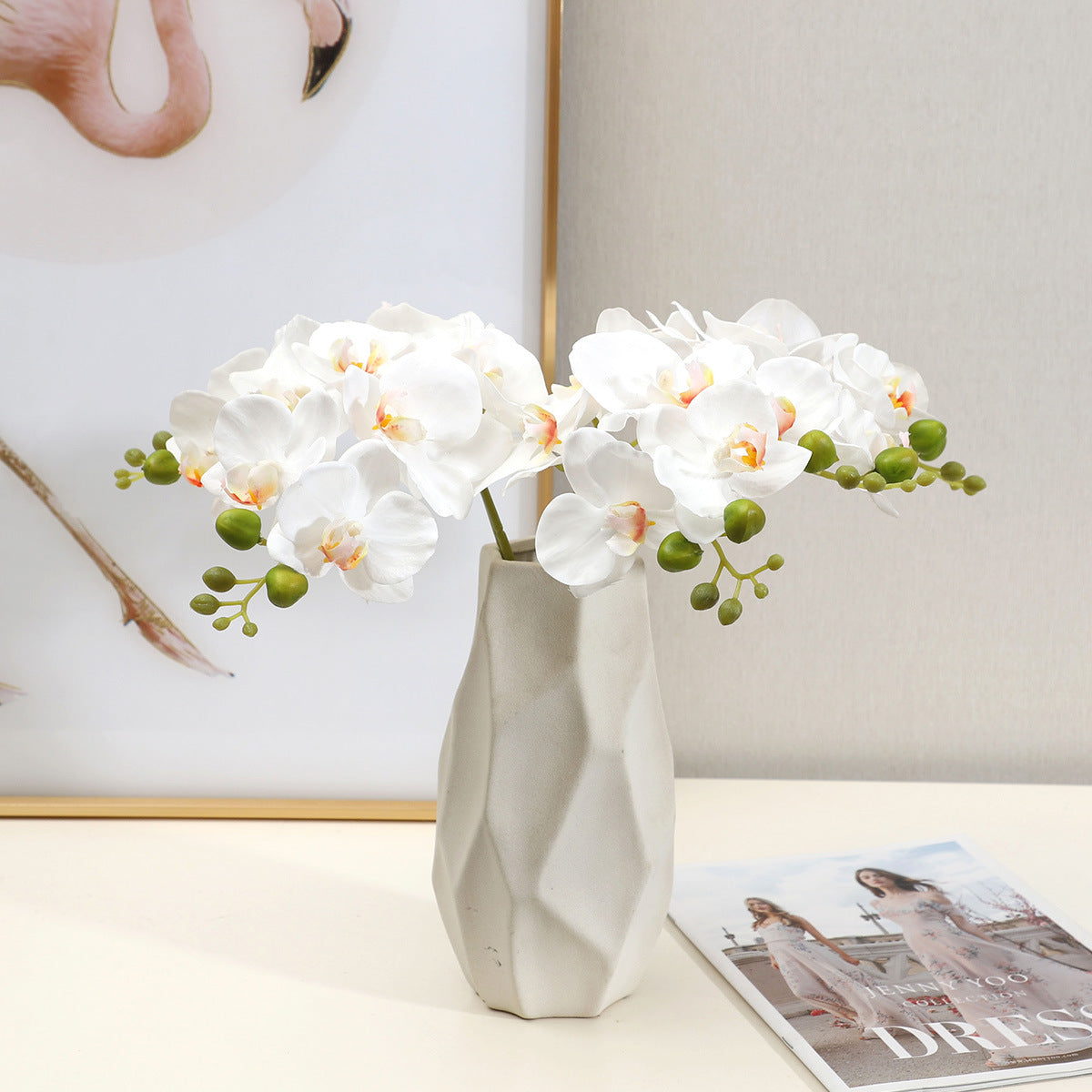 Luxurious Touch and Moisture-Lock Faux Orchid Flowers - Elegant Home Decor for Living Room & Dining Table Centerpieces