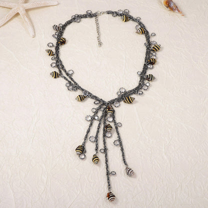 Bohemian-Inspired Layered Shell Pendant Necklace for Women - Versatile Geometric Tassel Design Perfect for Casual Style