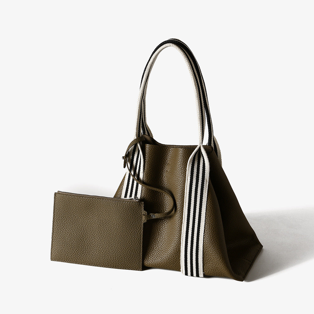 Durable Grain Leather Tote Bag Spacious Vintage Inspired Shoulder Bag for Daily Use