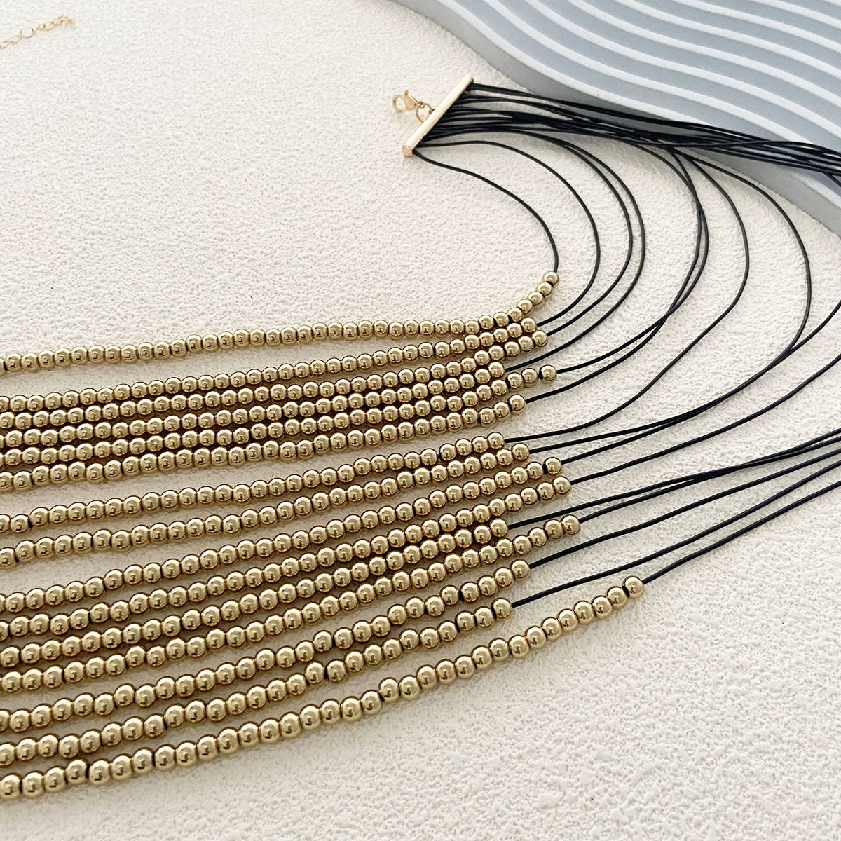 Hip Hop Punk Inspired Multi-Layered Gold Beaded Necklace - Unique Creative Design for Stylish Women - Bold Casual Statement Piece
