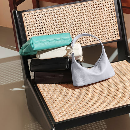 Chic Genuine Leather Shoulder Bag Minimalist Unique Underarm Hobo Bag with Design and Cozy Handheld Style