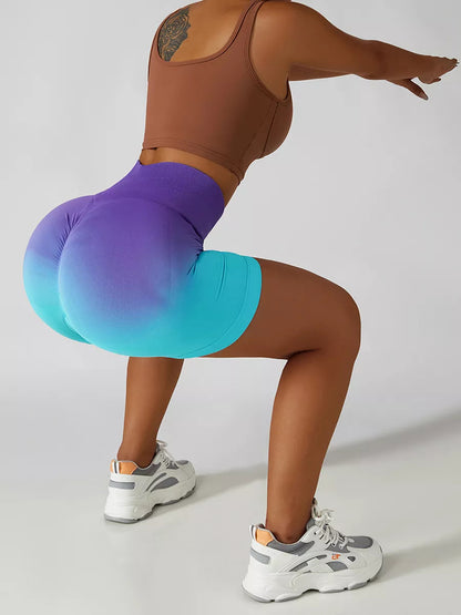 High Waisted Seamless Gradient Yoga Shorts in 11 Candy Colors Tummy Control Peach Lifting and Figure Flattering Athletic Wear for an Enhanced Workout Experience