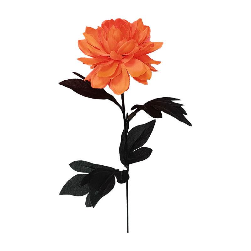 Elegant Black Faux Dahlia Silk Flower - Stunning Single Stem Sun Tea Flower for Halloween Home Decor