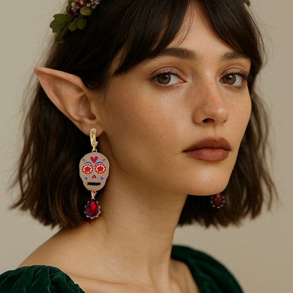 Stylish Halloween Skull Earrings with Colorful Metal Accents and Sparkling Zirconia - Perfect Festive Gift for Women!