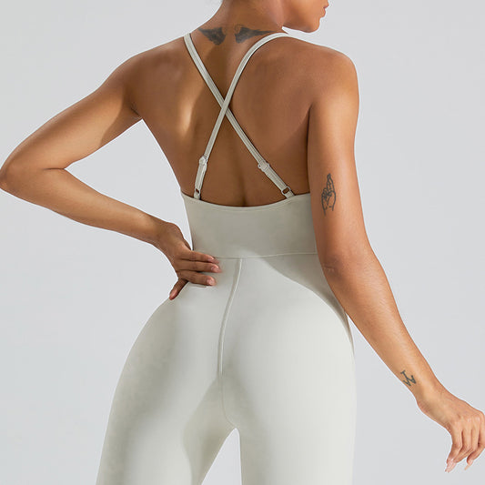 Women's Cross Back Yoga Jumpsuit Quick Dry Body Hugging Design for Dance Fitness Gym Workouts