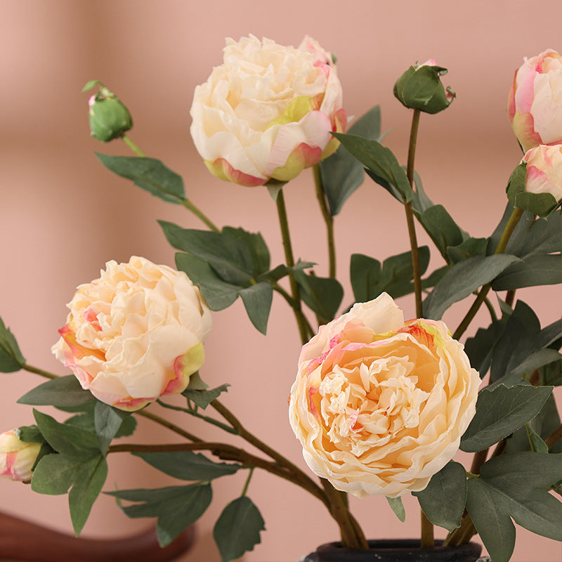 Artificial Peony Flower Bundle - Elegant European Style 3-Head Decoration for Home Dining Tables and Wedding Celebrations