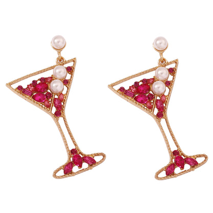 Stunning Pearl-Embellished Hollow Alloy Earrings with Colorful Gemstones - Chic and Versatile Cocktail Glass Series Ear Accessories for Every Occasion