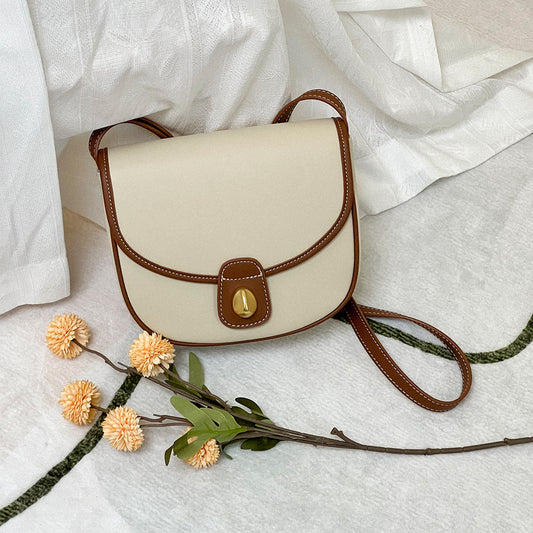 Chic Two Tone Genuine Leather Crossbody Bag Summer Ready Korean Style Saddle Bag for Women