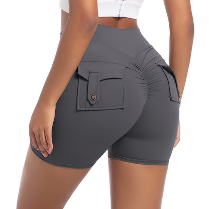 High Waisted Button Detail Yoga Shorts for Women Stretchy Comfortable and with Functional Pockets for Gym Running and Workouts Enhance Your Peachy Bottom