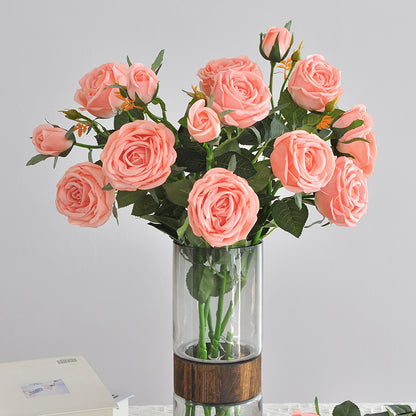 Lifelike Moisturizing Rose Flower Arrangement for Home Décor - Elegant Silk Floral Display with 3 Stunning Rose Heads - Ideal for Living Room and Special Events