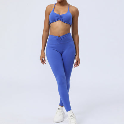 Women's Y Back Sports Set Yoga Outfit with Built In Chest Padding and Butt Lifting 3 4 Leggings for Comfort and Performance