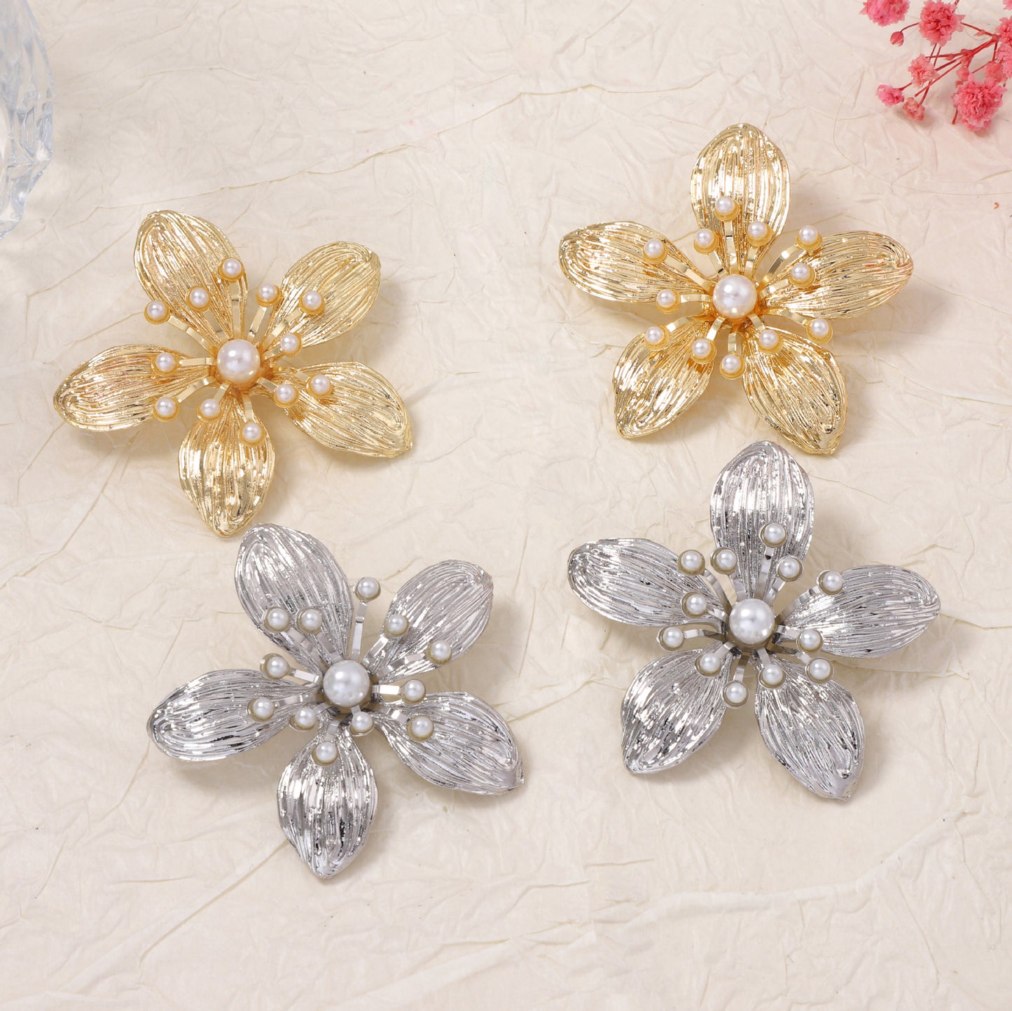 Unique Vintage-Inspired Luxury Floral Earrings with Faux Pearl Accents and Distinctive Textured Design – Bold Statement Jewelry for Women