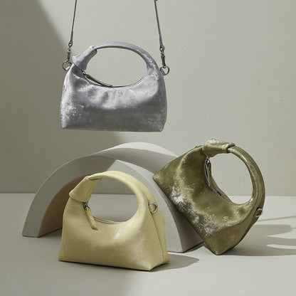 Elegant Silk Satin Dumpling Crossbody Bag Vintage Cloud Shape with Leather Design