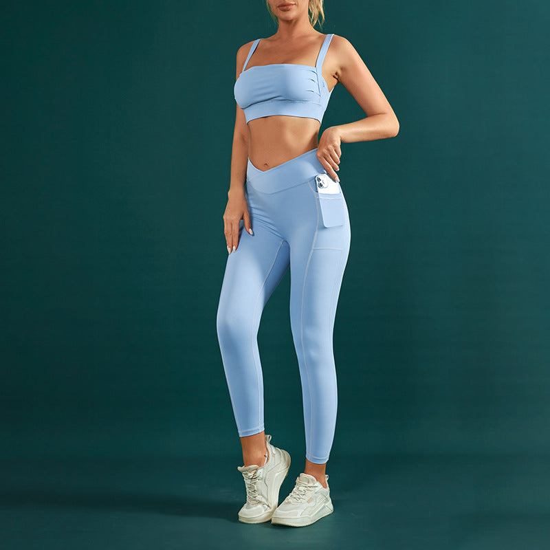 Elevate Your Workout with Our Padded Shock Absorbing Sports Bra and V Waist Lifting Leggings Set for Running Yoga and Fitness Enthusiasts