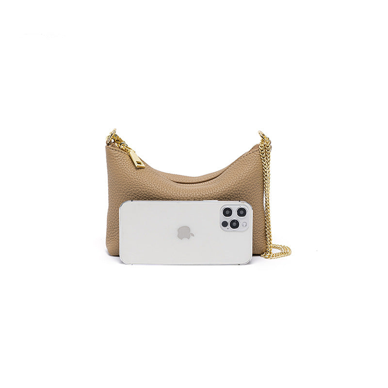 Minimalist Genuine Leather Small Square Handbag Soft Leather Chain Shoulder Crossbody Bag in Korean Fashion
