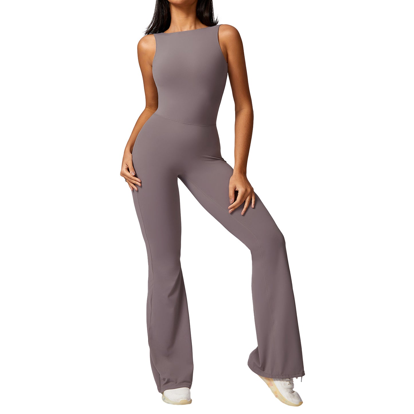 Peach Lift Yoga Bodysuit for Women Casual Fitness Jumpsuit with Flare Legs Elegant Back Design for Yoga and Workout Sessions Model 8668