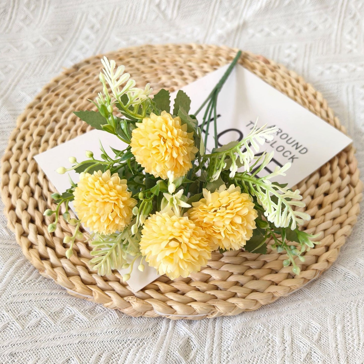 5-Head Faux Dandelion Bloom Bouquet – Realistic Artificial Flowers for Home Décor and Living Room Decoration