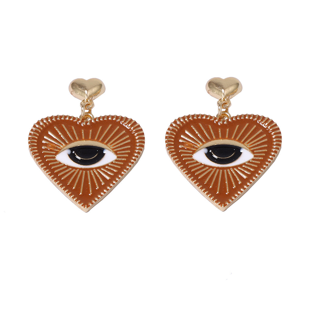 Exaggerated Alloy Dripping Oil Deep Red Heart Shaped Evil Eye Earrings for Women with Unique Textured Design – Perfect for Halloween and Beyond