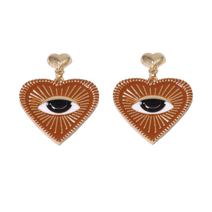 Exaggerated Alloy Dripping Oil Deep Red Heart Shaped Evil Eye Earrings for Women with Unique Textured Design – Perfect for Halloween and Beyond
