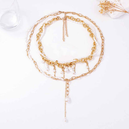 Elegant Light Luxury Baroque-Inspired Irregular Simulated Pearl Layered Pendant Necklace with Tassels for Women - Perfect for Any Occasion
