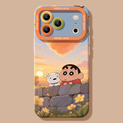 Cute and Trendy Silicone Phone Cases for iPhone 17, 15, 14 Pro, 13, 12 Mini, 11, XS - Adorable Crayon Shin-chan Designs, Drop-Resistant with Convenient Strap