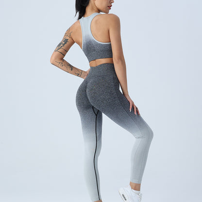 Fall Winter Yoga Leggings Set High Waist Butt Lifting Running Fitness Pants with Knitted Sports Bra for and Style