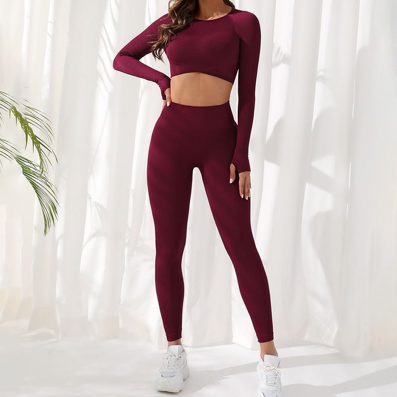 Women's Autumn and Winter Yoga Outfit Set Outdoor Sports Running Leggings with Butt Lifting Feature Long Sleeve Fitness Top 2 Piece Activewear for Enhanced Comfort and Style