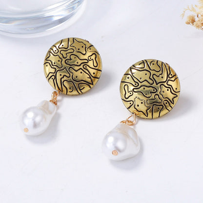 French Artistic Vintage Geometric Baroque Faux Pearl Drop Earrings - Versatile and Chic Casual Jewelry for Every Occasion