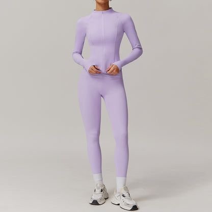 High Neck Zip up Cloud Feel Yoga Set Butt Lifting Tapered Leggings for Comfort and Performance in Running Gym and Yoga Style 9141