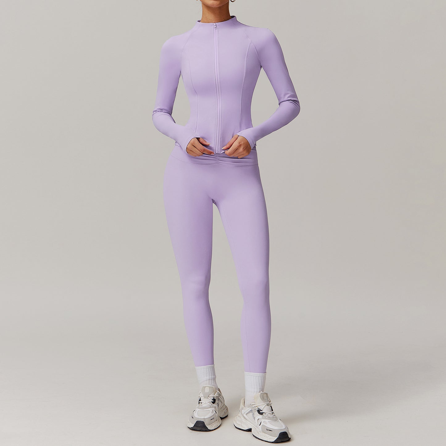 Elevate Your Workout with Our Stand Up Collar Zip Cloud Feel Yoga Set Flattering High Waisted Leggings and Performance Top for Running and Training