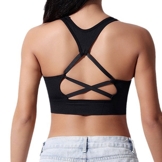 Seamless Solid Color Cross Back Sports Bra for Women High Support Chic Design Comfortable Fit for Gym and Everyday Wear