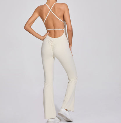 Adjustable Strap Micro Flare Bodysuit Sculpting Yoga Jumpsuit for Comfort and Style in Workout Sessions