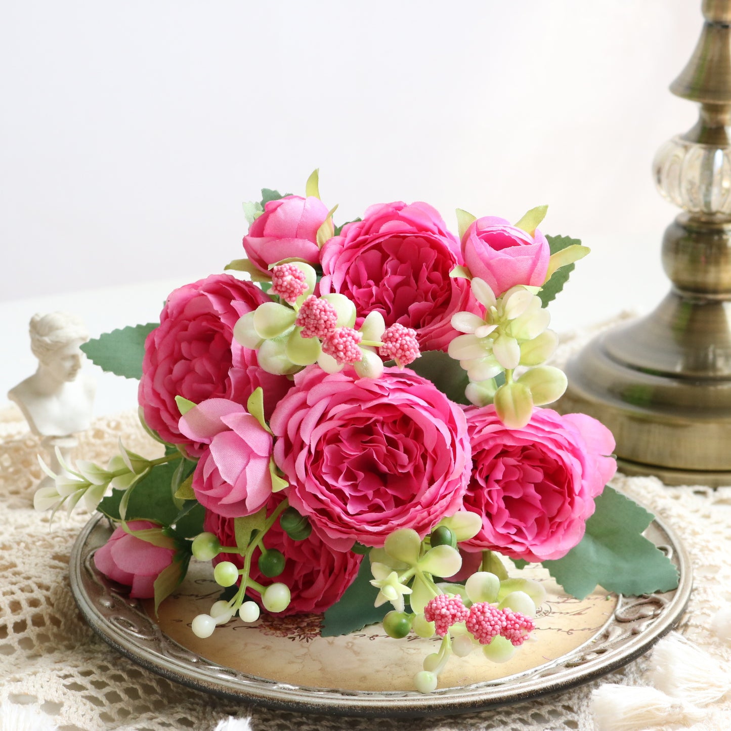 Realistic 5-Head Mini Rose Bouquet – Korean-Style Faux Peony and Persian Rose Arrangements for Home Decor and Wedding Enhancements