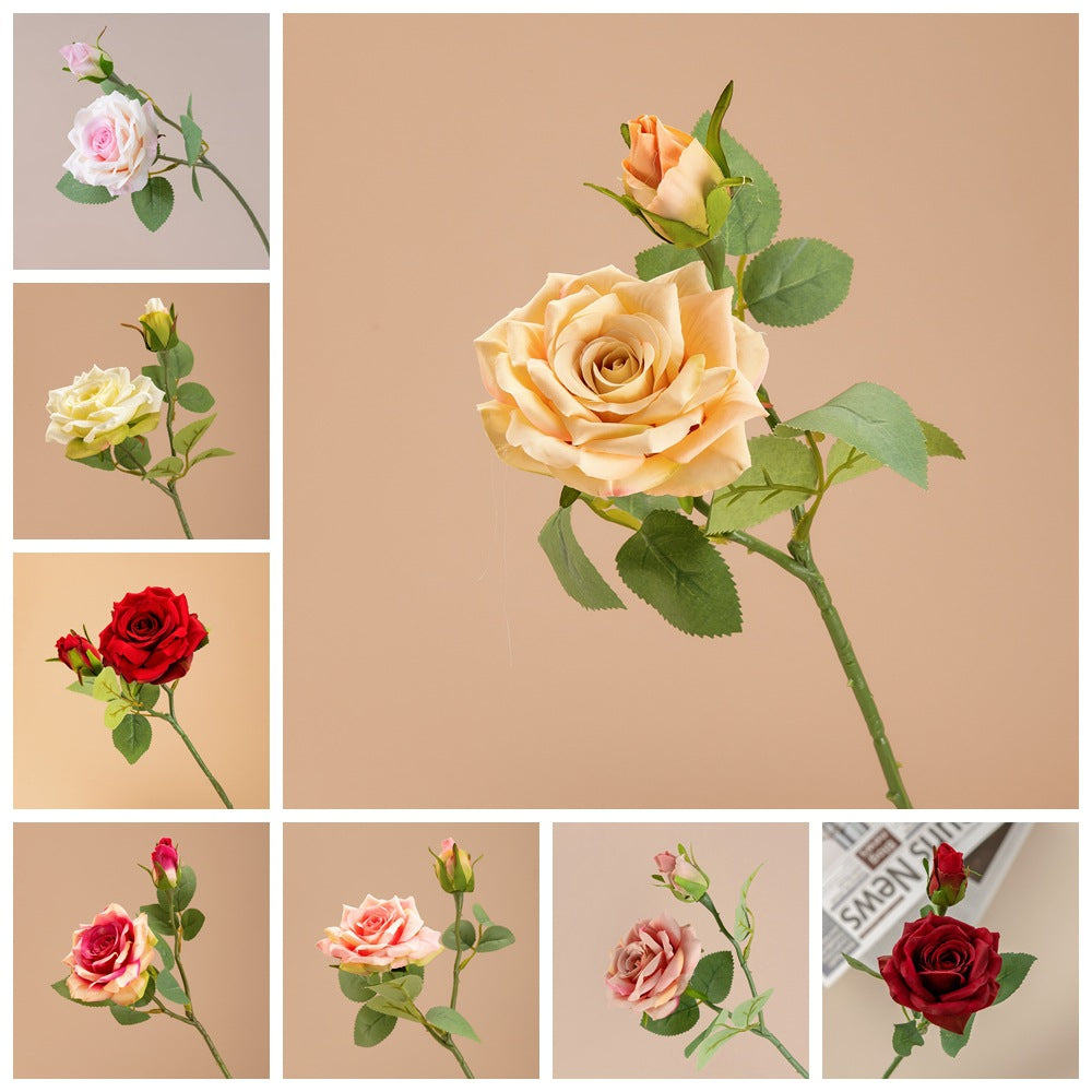 Lifelike Green Single Stem Double-Headed Rose Artificial Flower - Perfect for Wedding Decor and Home Accents (Model INSMW31586)